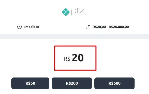 Pix valor depositar